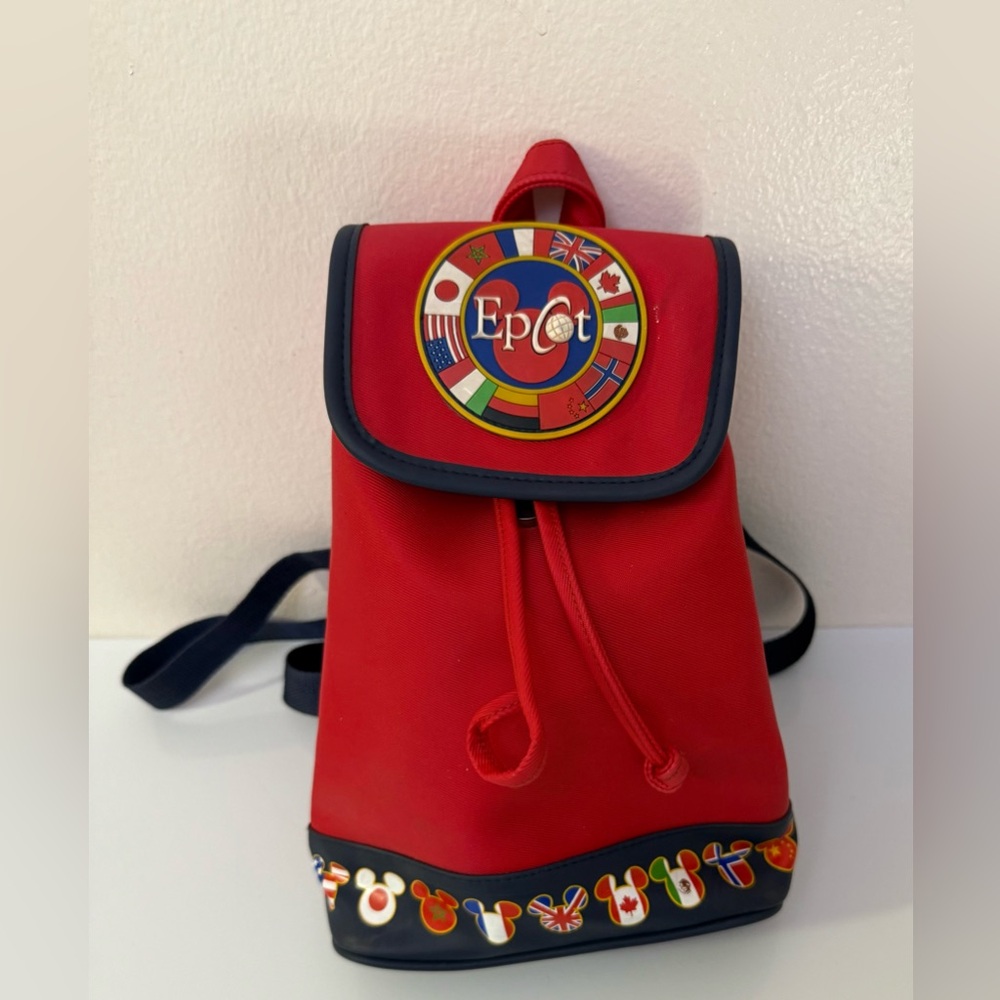 Vintage‎ Rare 90's Epcot Walt Disney World Flags Red Mini Backpack